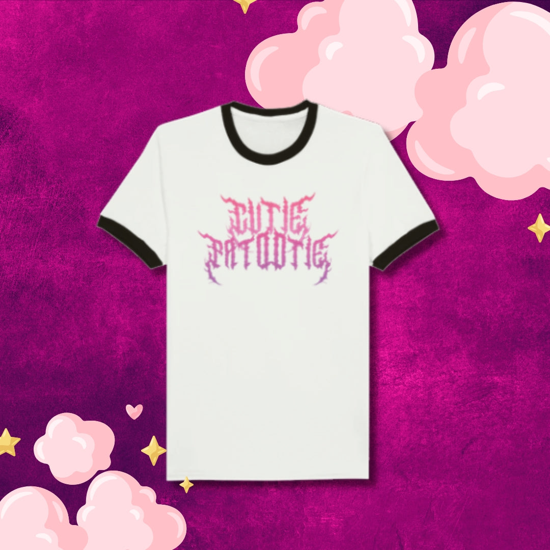 Cutie Patootie Unisex Ringer Tee- Sunset on White/Black