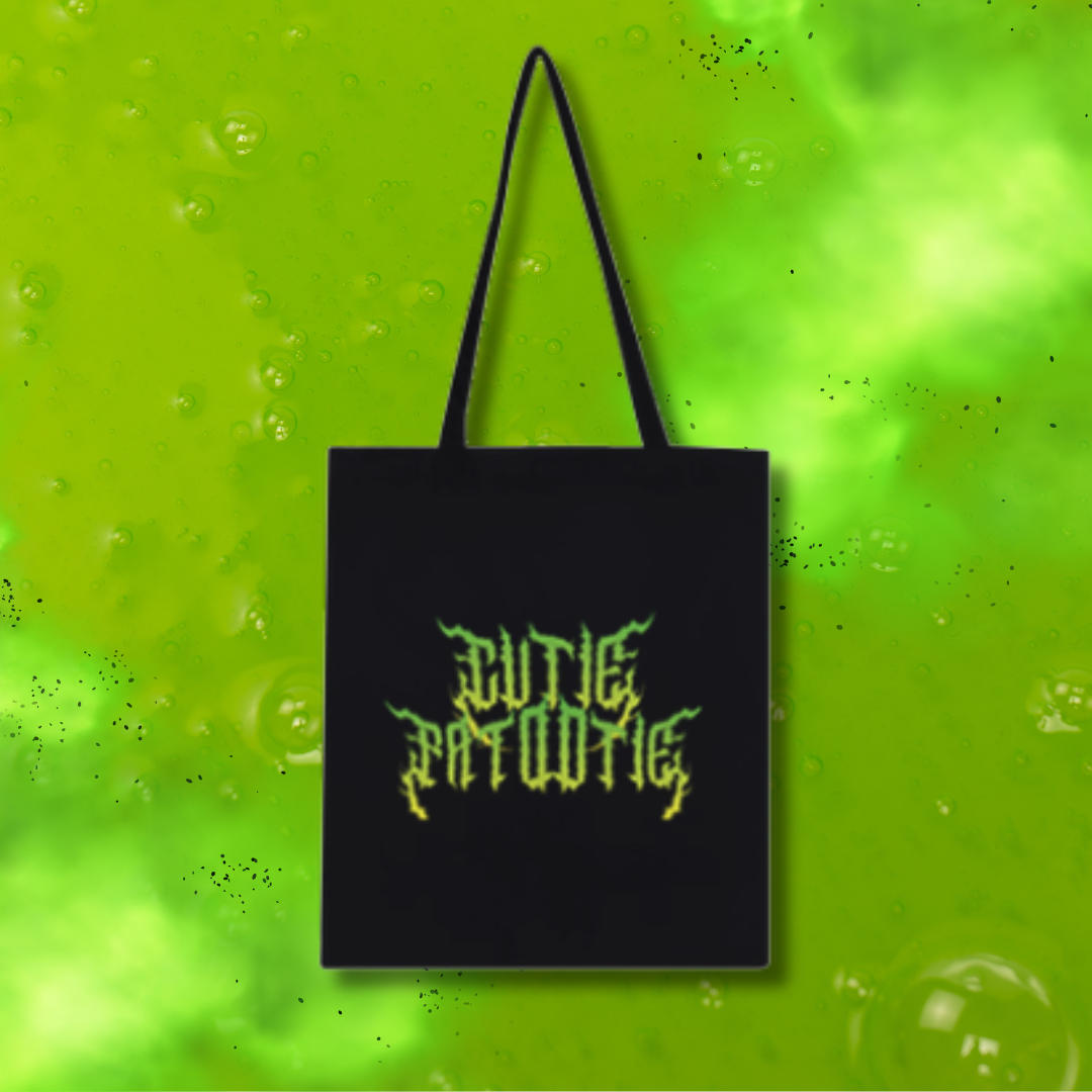Cutie Patootie Cotton Tote Bag- Toxic Green on Black