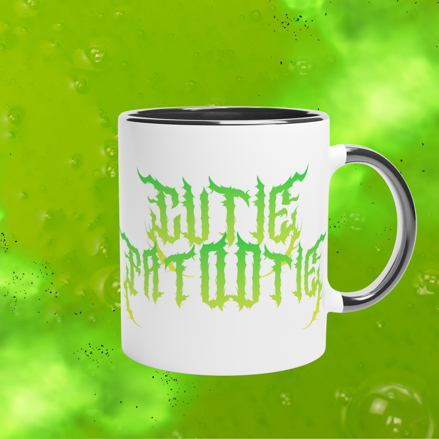 Cutie Patootie Ceramic Mug- Toxic Green on White/Black