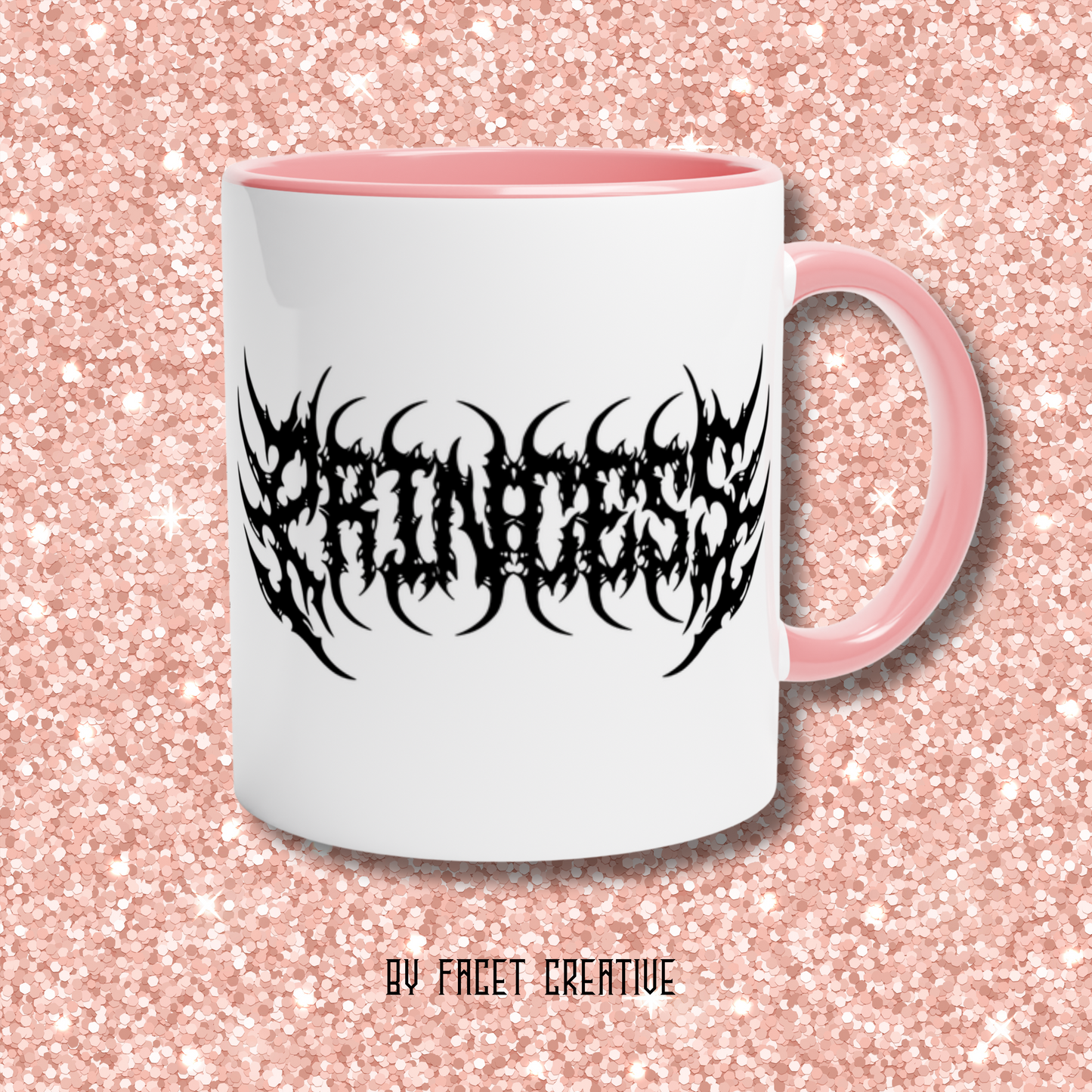 Death Metal Princess Ceramic Mug- Black on White/Pink