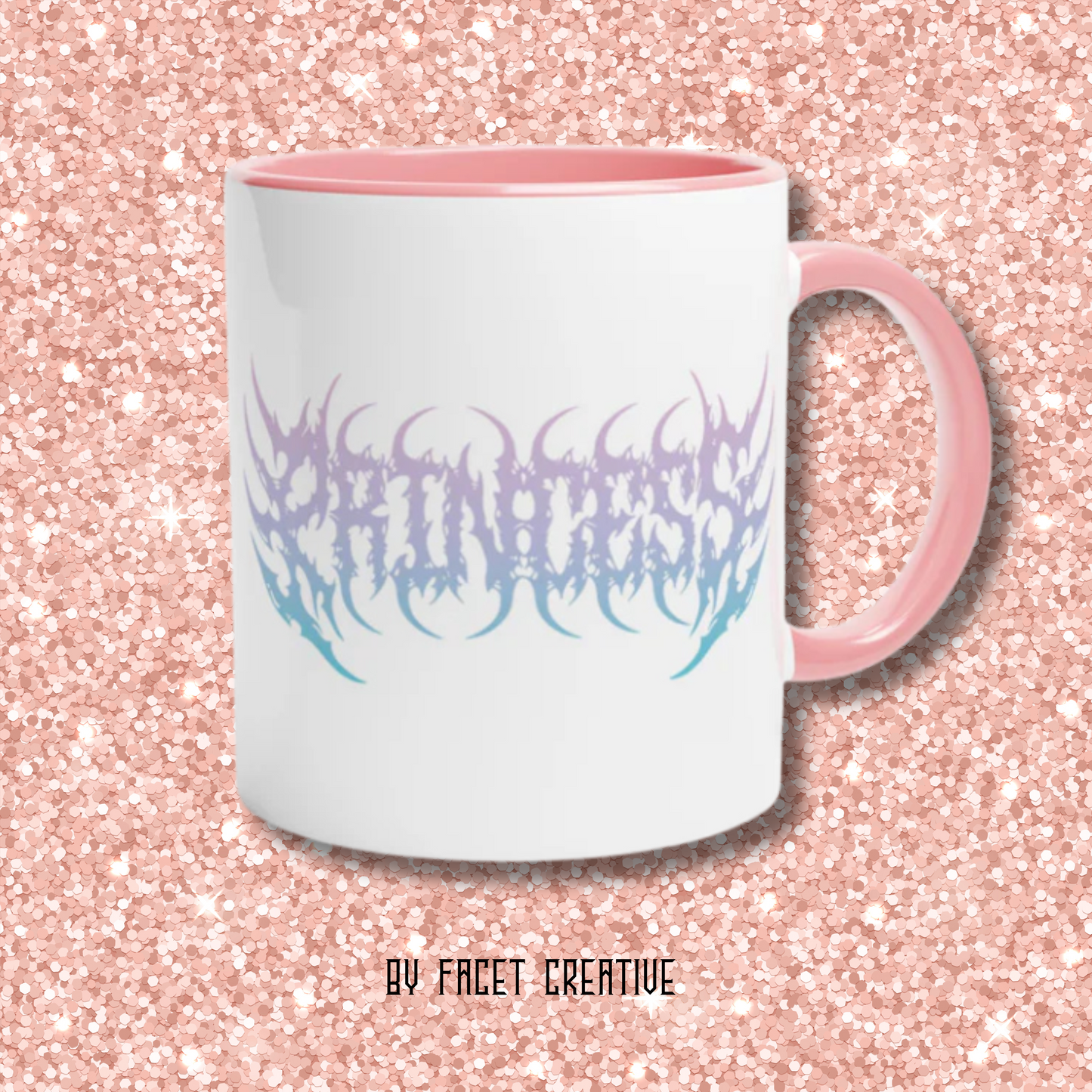Death Metal Princess Ceramic Mug- Cotton Candy Ombre on White/Pink