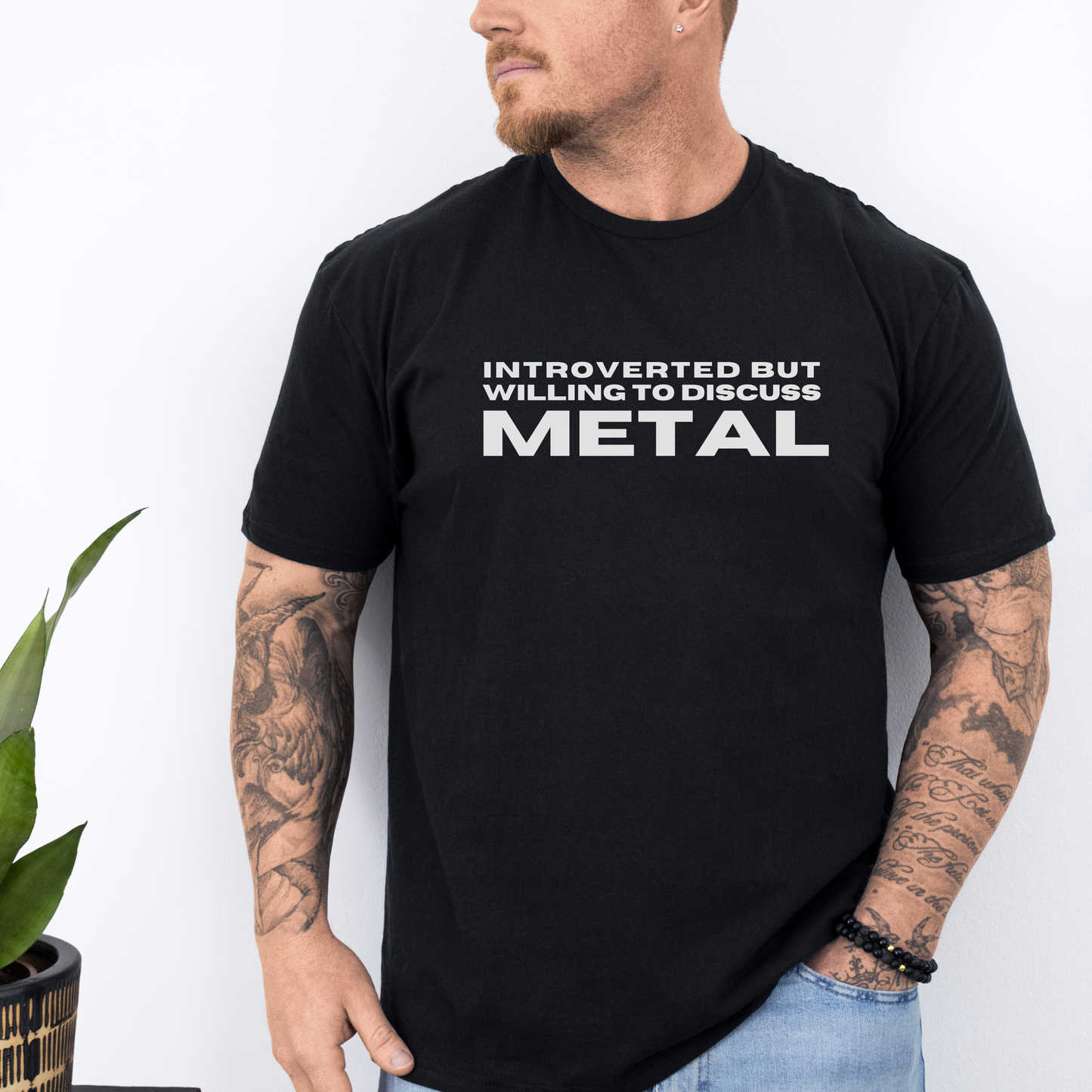 "Introverted" Metal Unisex Classic Tee-White on Black