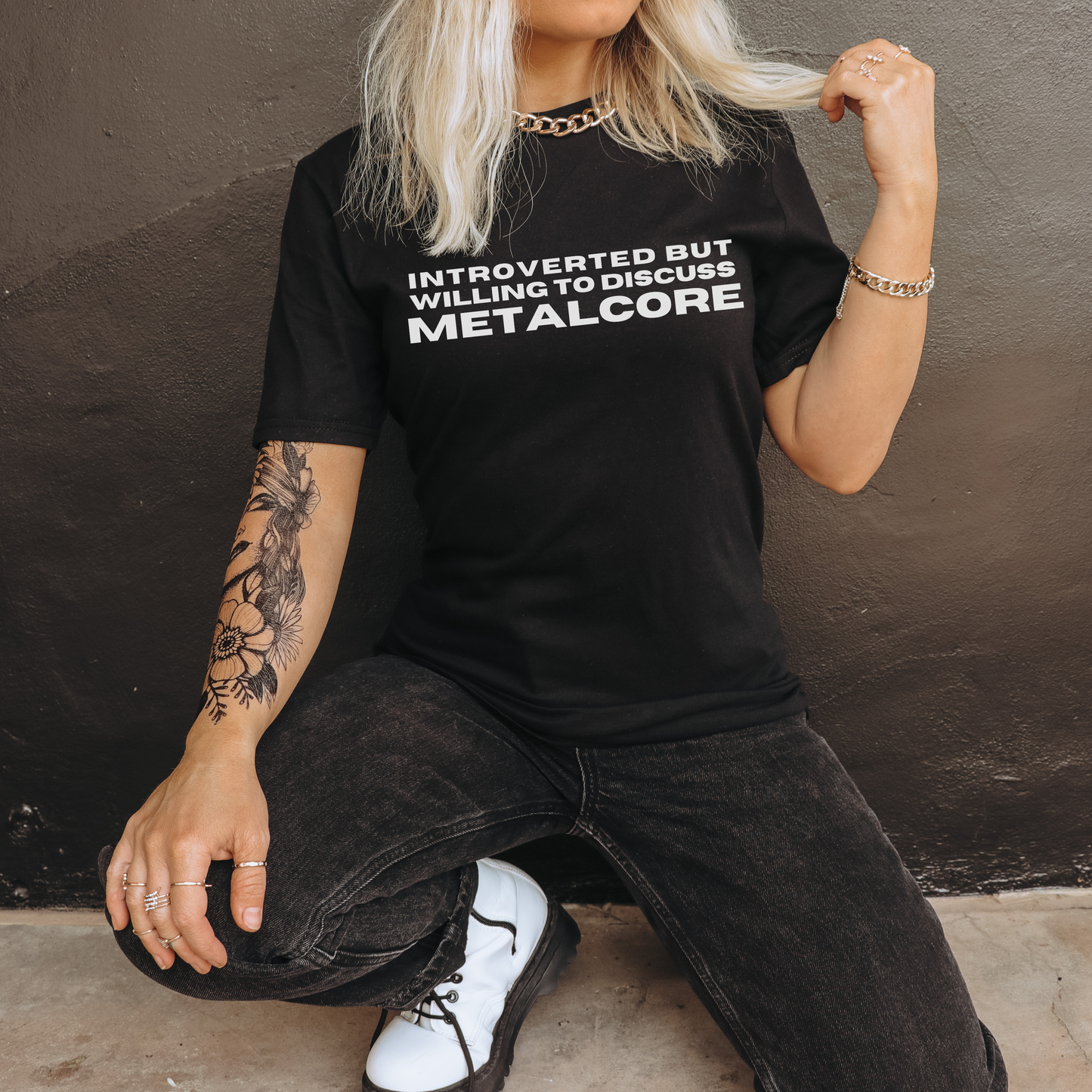 "Introverted" Metalcore Unisex Classic Tee-White on Black