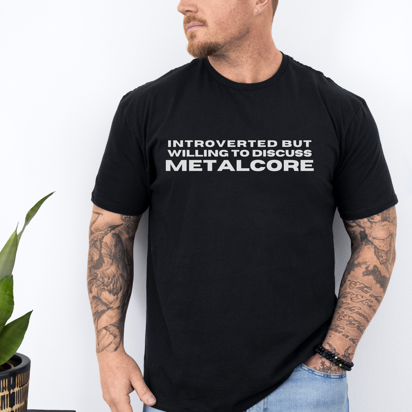 "Introverted" Metalcore Unisex Classic Tee-White on Black