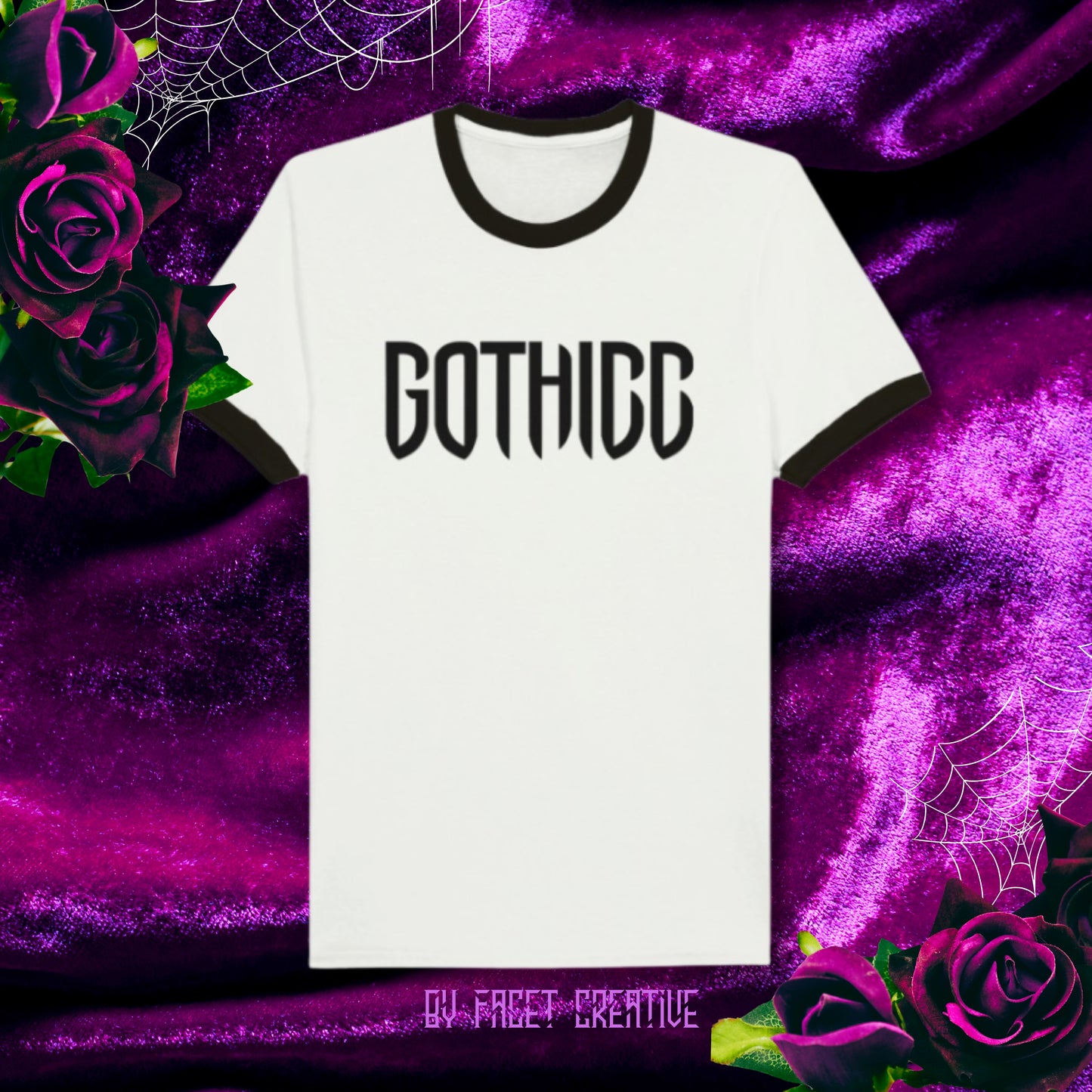 Gothicc Unisex Ringer Tee- Black on White/Black