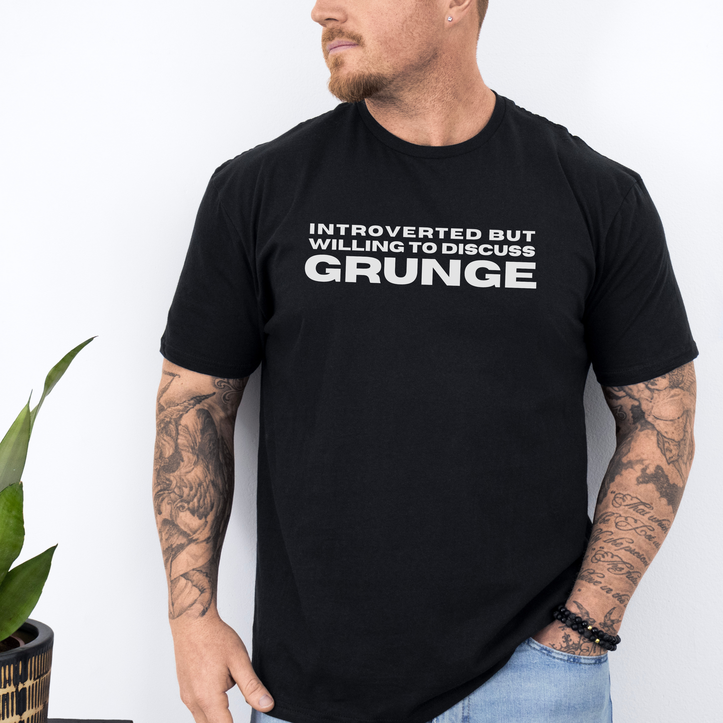 "Introverted" Grunge Unisex Classic Tee-White on Black