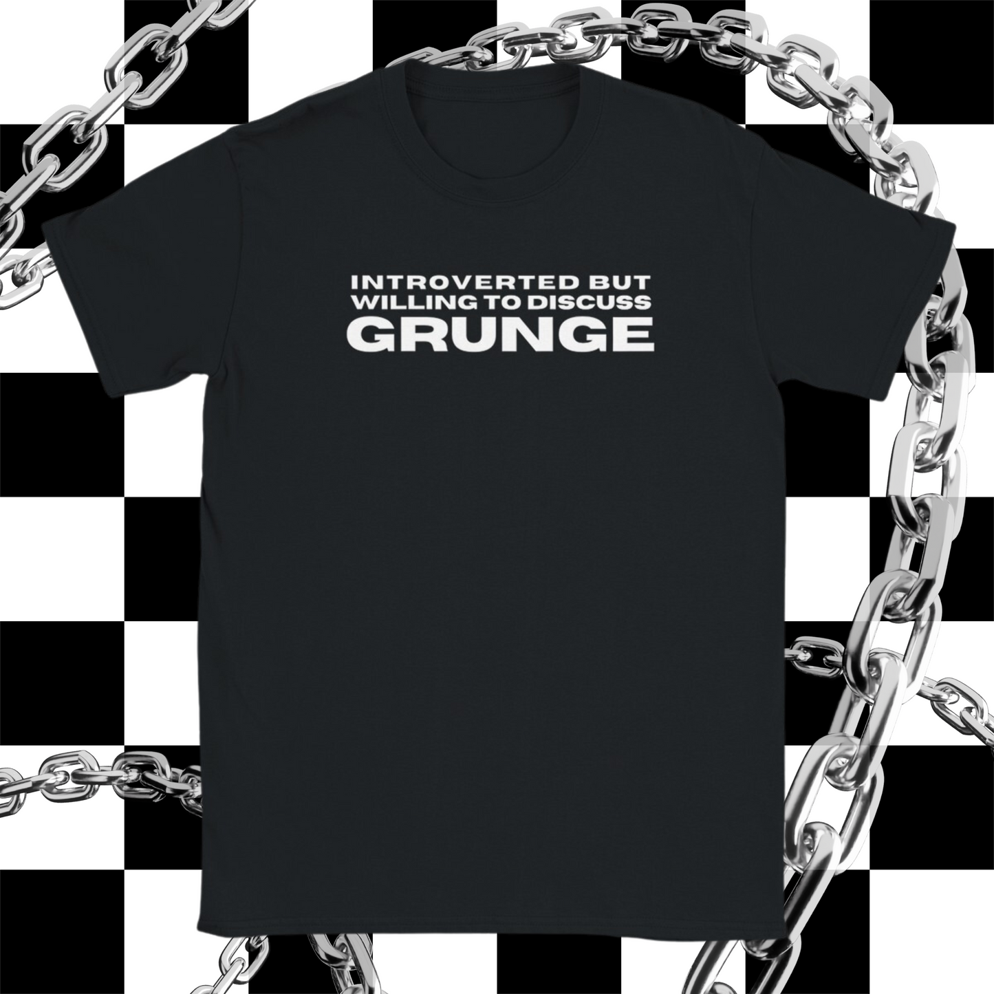 "Introverted" Grunge Unisex Classic Tee-White on Black